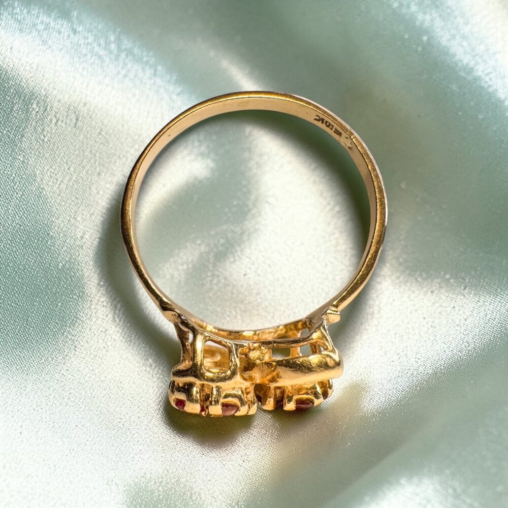 VINTAGE- 10K Gold- Natural Burmese Ruby & Diamond Flower Ring- Size 7.5- Bypass - Picture 4 of 16